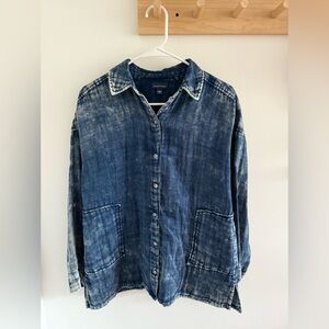 J. Jill Pure Jill Indigo Blue Button Down Shacket Blouse - XS